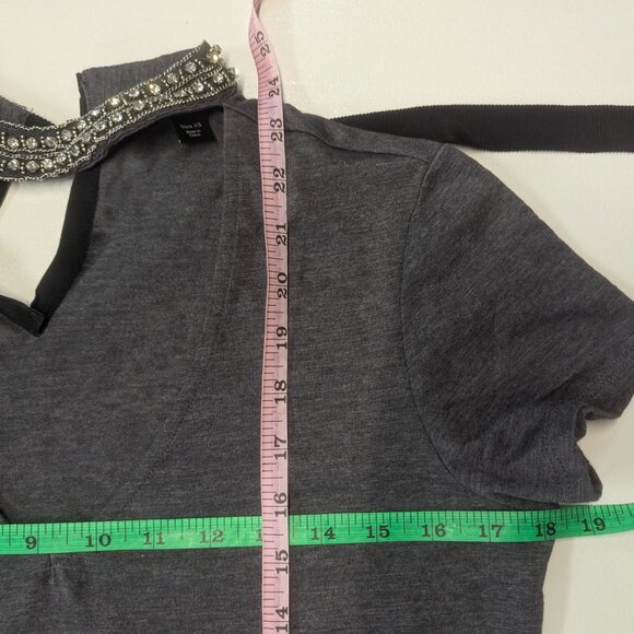 Boston Proper XS Gray Tee with Bejeweled Neck - Picture 12 of 13